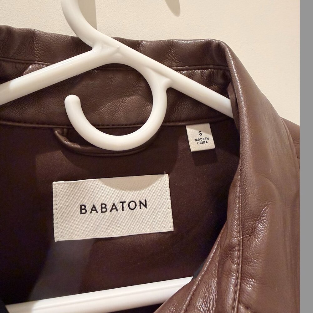 Aritzia Babaton Dark Brown Faux Leather Shirt Jacket Size Small LIKE NEW - Picture 5 of 7